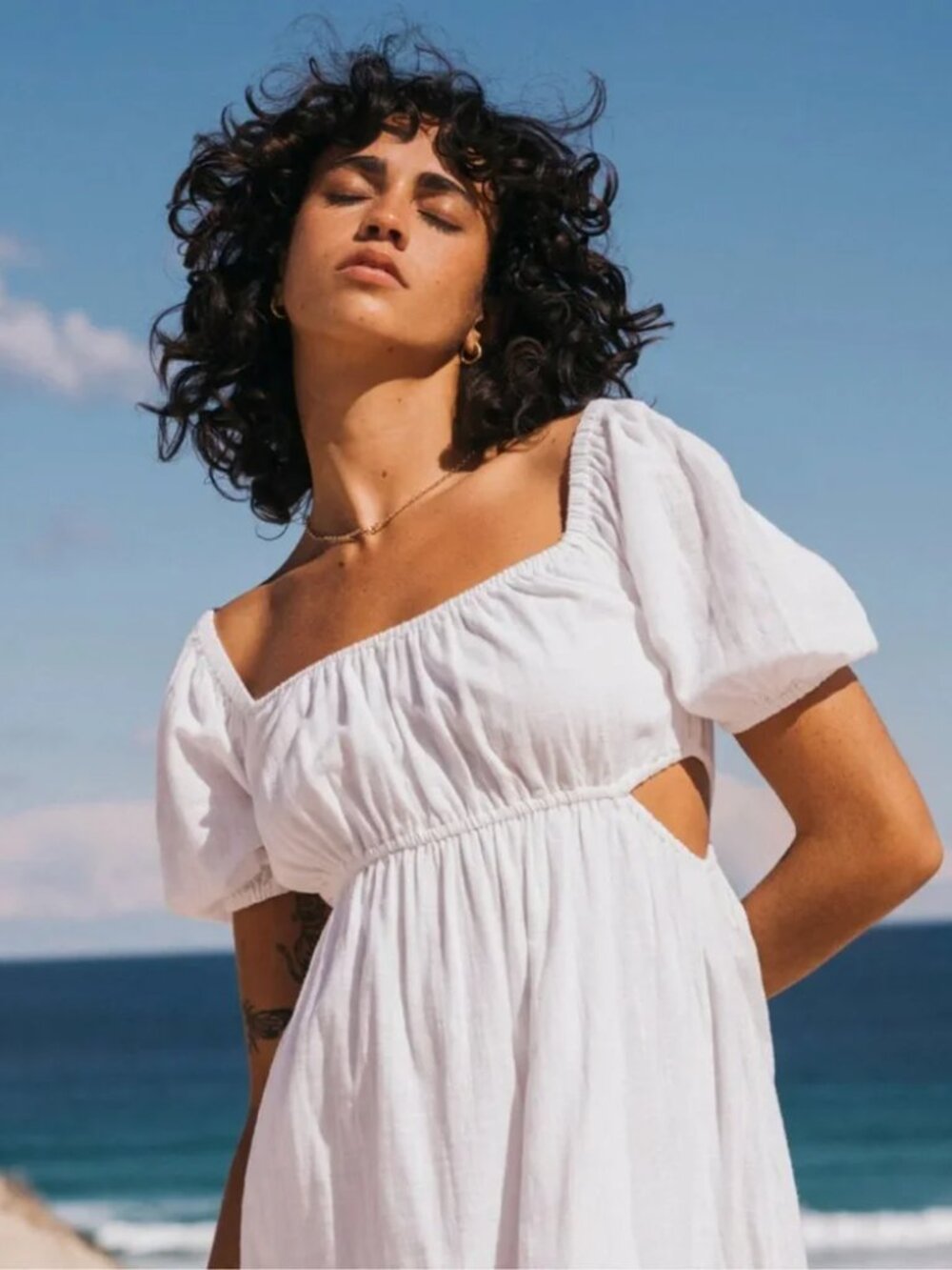 BILLABONG Cotton Gauze On The Coast Cut Out Maxi Dress, Medium, Salt Crystal
